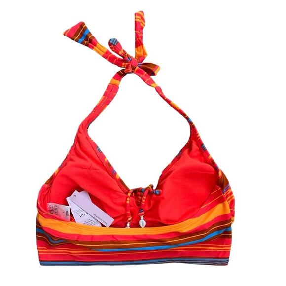 New Wild Fable Bright Orange Blue Striped Halter Bikini Top Large - Picture 2 of 3